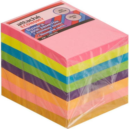 Стикеры Attache Economy 38x51 мм неоновые 8 цветов (1 блок, 400 листов)