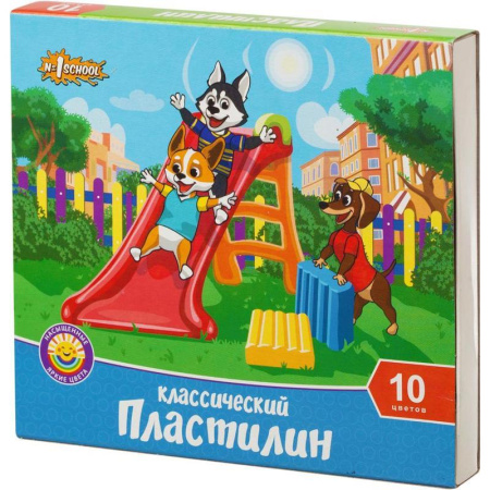 Пластилин классический №1 School Шустрики 10 цветов 200 г со стеком
