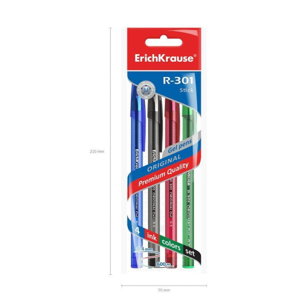 Набор гелевых ручек ErichKrause R-301 Original Gel Stick 4 цвета  (толщина линии 0.4 мм)
