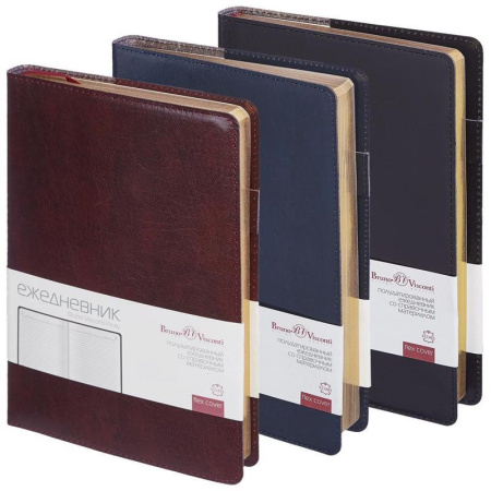 Ежедневник полудатированный Bruno Visconti Profy натуральная кожа А5 208 листов коричневый (золотистый обрез, 152x222 мм) (артикул производителя 3-073/03)