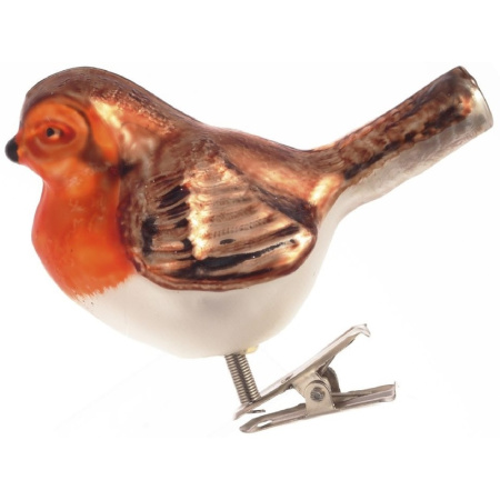 Елочная игрушка на прищепке Птичка стекло (высота 8 см)