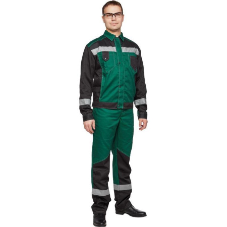 Костюм рабочий летний мужской л21-КБР с СОП зеленый/черный (размер 48-50, рост 170-176)