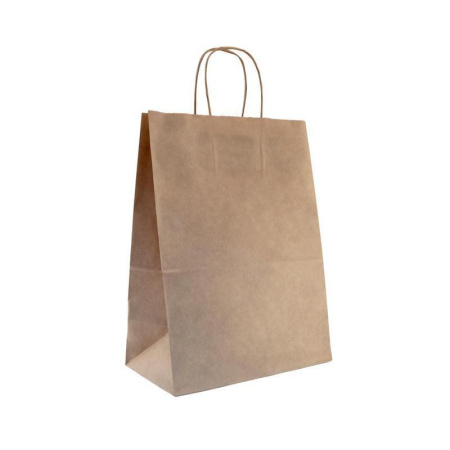 Крафт пакет бумажный бурый с кручеными ручками 24х28х14 см (300 штук в   упаковке)