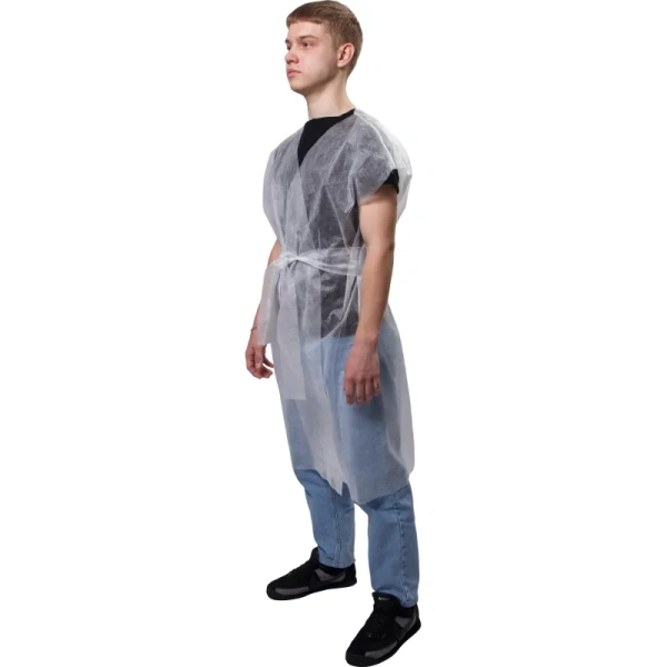 Халат-кимоно одноразовый с поясом белый (универсальный размер, 10 штук в  упаковке)