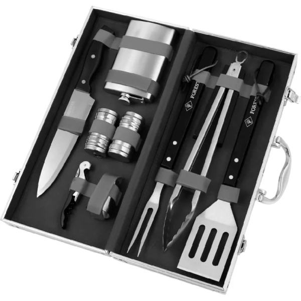 Набор для барбекю и гриля Forester 12 предметов с флягой и стопками  (BBQ-12,W)