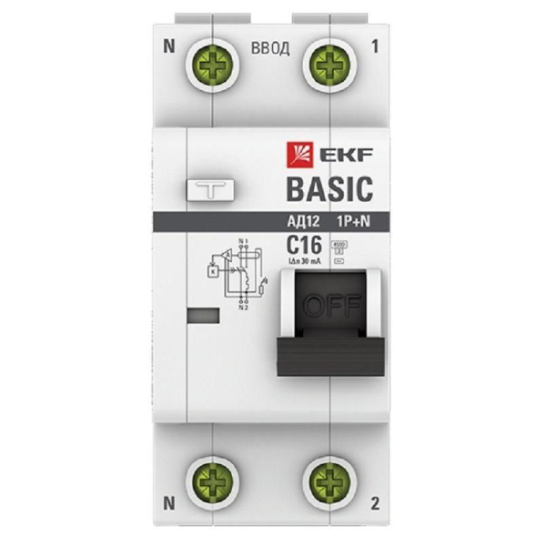 Выключатель автоматический дифференциальный EKF Basic 1п 16А С 30мА АC  (DA12-16-30-bas)