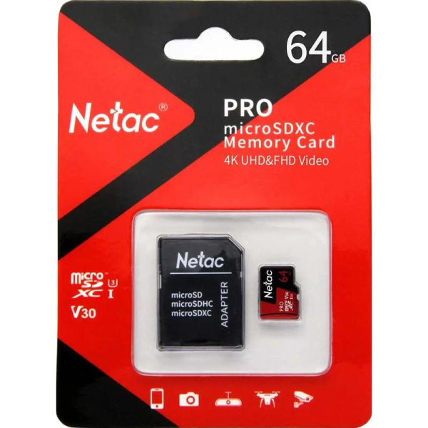 Карта памяти 64 ГБ microSDHC Netac P500 Extreme Pro UHS-I U3  (NT02P500PRO-064G-R)