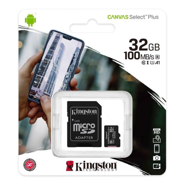 Карта памяти 32 Гб microSDHC Kingston Canvas Select Plus UHS-I U1 10 A1 (SDCS2/32Gb)