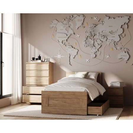 Кровать одинарная Сириус (дуб сонома, 960х2054х825 мм)