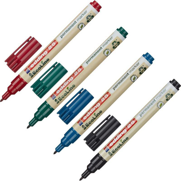 Набор маркеров перманентных Edding EcoLine 25 4 цвета (толщина линии 1 мм) круглый наконечник