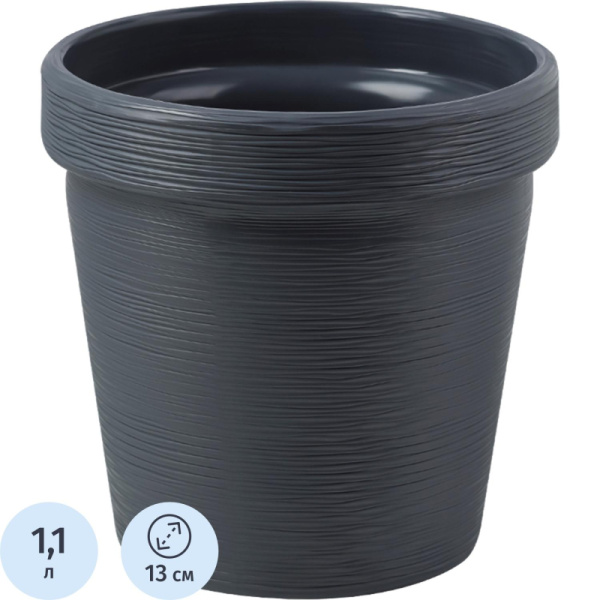 Кашпо La decoro Терра 1.1 л с внутренней вставкой 0.8 л антрацит  (12.8x13 см)