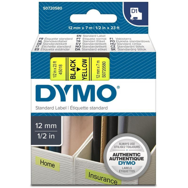 Картридж для принтера этикеток DYMO S0720580 D1 (12 мм x 7 м, цвет ленты желтый, шрифт черный)