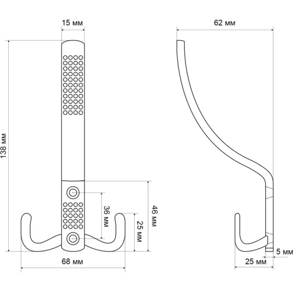 Вешалка настенная Стандарт 212 A AC старая медь (68х62х138 мм, 3 крючка)