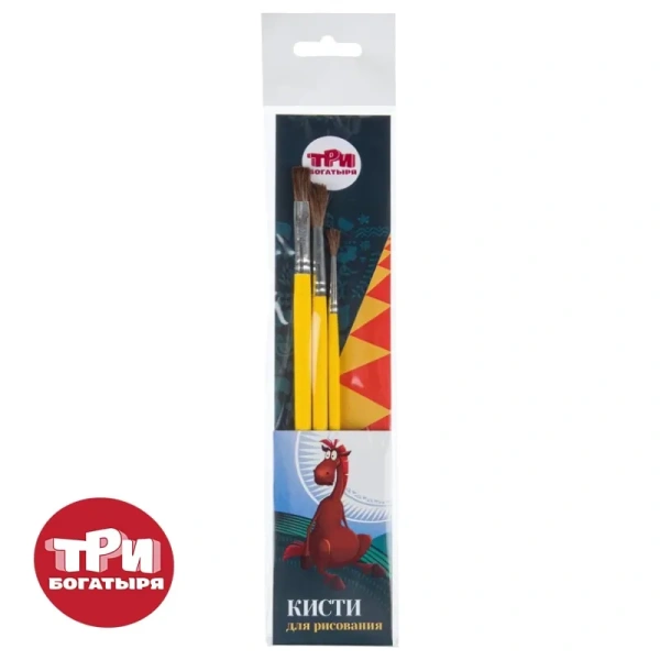Набор кистей Комус Три Богатыря пони 3 штуки (плоская, круглая)