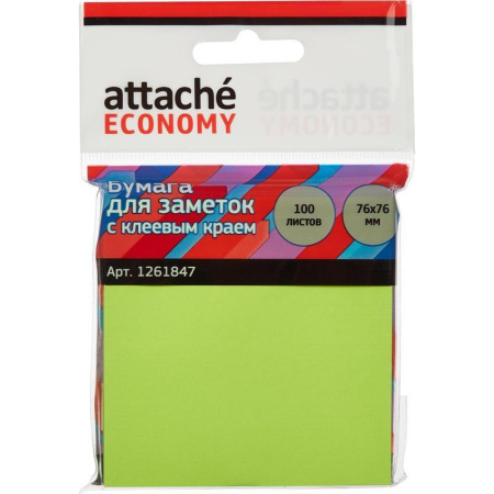 Стикеры Attache Economy 76x76 мм неоновый зеленый (1 блок, 100 листов)