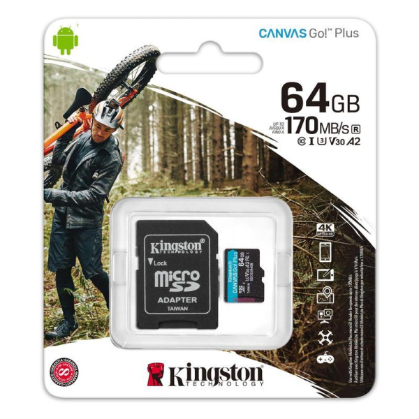Карта памяти 64 Гб microSDXC Kingston Canvas Go! Plus UHS-I U3 A2 V30 (SDCG3/64Gb)