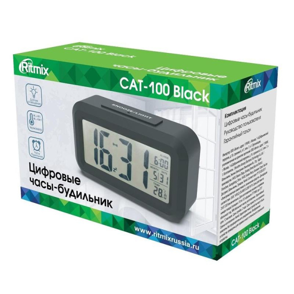 Часы-будильник Ritmix CAT-100 черные