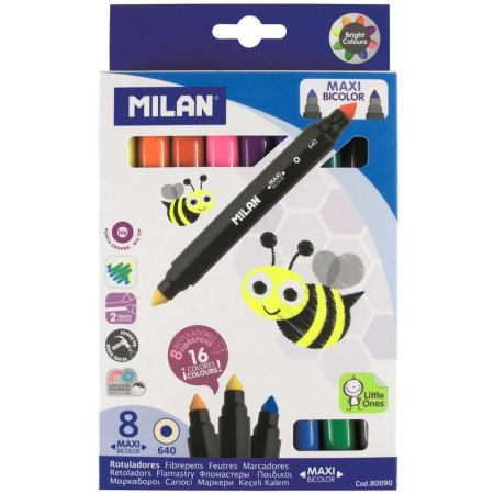 Фломастеры Milan Maxi Bicolour 16 цветов двусторонние