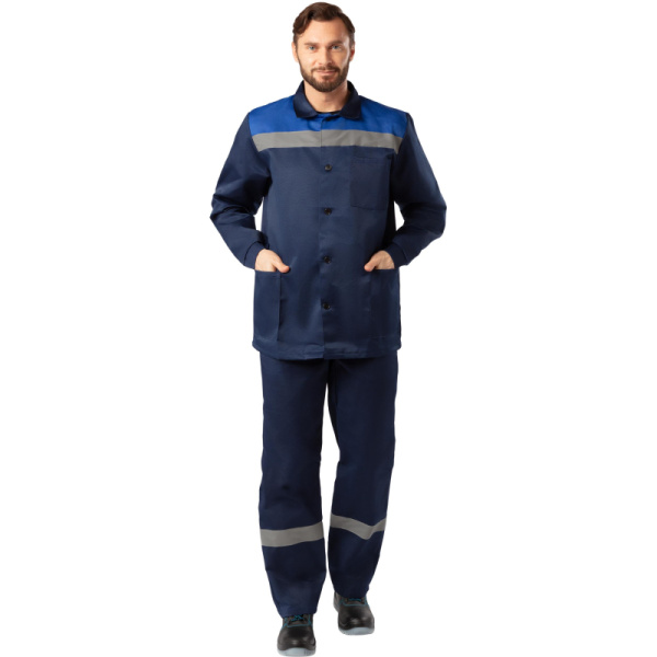 Костюм рабочий летний мужской л16-КБР с СОП синий/васильковый (размер  72-74, рост 182-188)