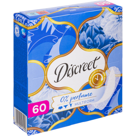 Прокладки женские ежедневные Discreet 0% Perfume Multiform (60 штук в  упаковке)