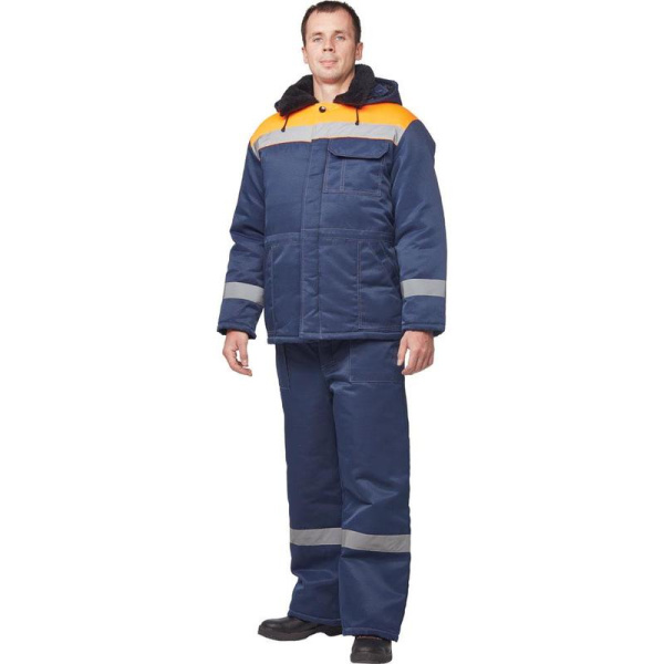 Куртка рабочая зимняя мужская з32-КУ с СОП синяя/оранжевая из смесовой  ткани (размер 68-70, рост 182-188)