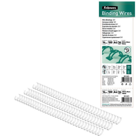 Пружины для переплета металлические Fellowes 14 мм белые (100 штук в упаковке)