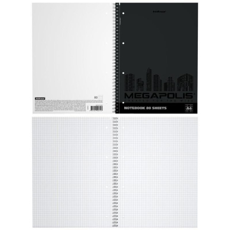Тетрадь общая ErichKrause Megapolis А4 80 листов в клетку на спирали  (обложка черная)
