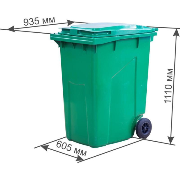 Контейнер-бак мусорный 360 л пластиковый на 2-х колесах с крышкой  зеленый