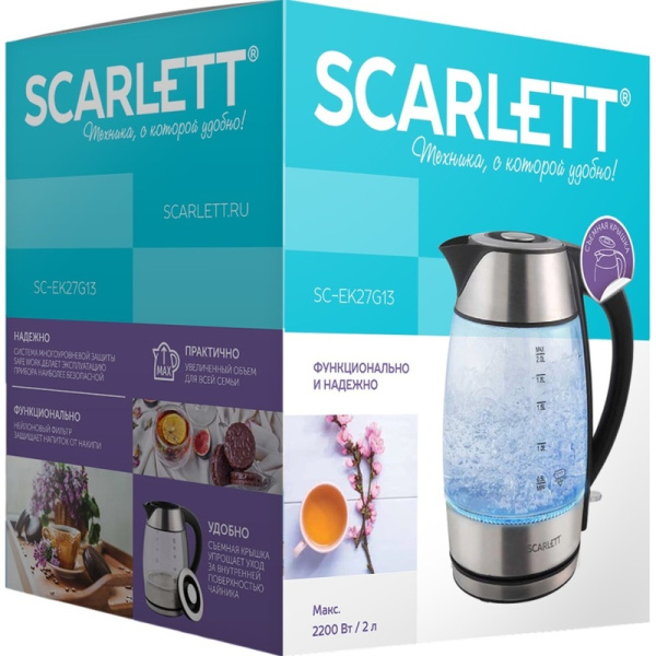 Чайник электрический Scarlett SC-EK27G13 серебристый