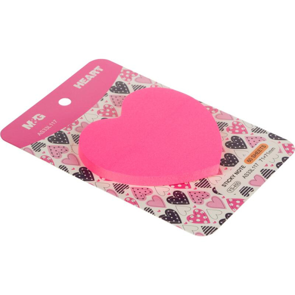 Стикеры фигурные M&G Heart 71x68 мм розовый (1 блок на 60 листов)