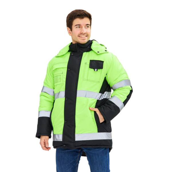 Куртка рабочая зимняя мужская 344-КУ черная/лимонная (размер 44-46, рост  170-176)