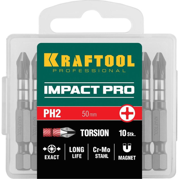 Бита ударная Kraftool Impact Pro PH2 x 50 мм (10 штук в упаковке,  26191-2-50-S10)