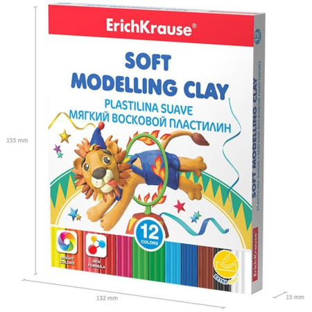 Пластилин восковой ErichKrause 12 цветов со стеком 156 г