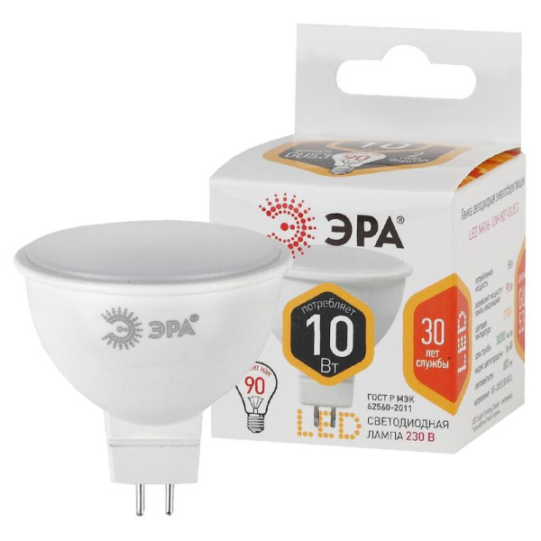 Лампа светодиодная Эра Std LED MR16-10W-827-GU5.3 спот 10Вт GU5.3 2700K  800Лм 220В Б0032995