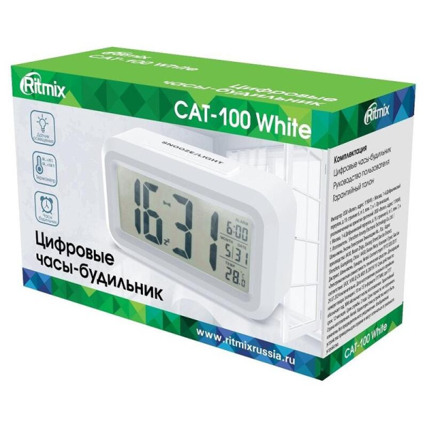 Часы-будильник Ritmix CAT-100 White