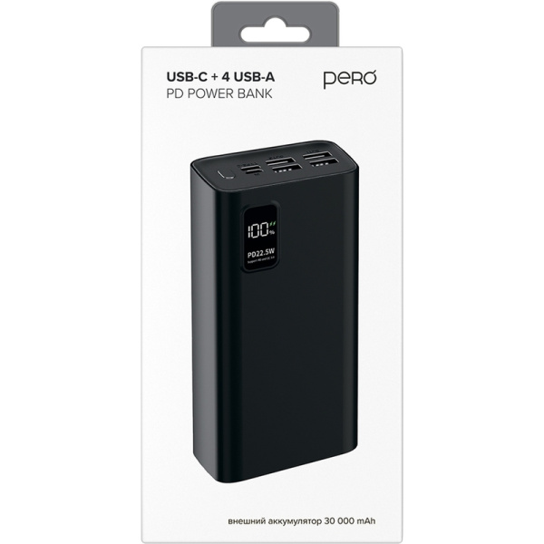 Внешний аккумулятор (power bank) Pero  PB07 30000 мАч черный  (4673759570122)