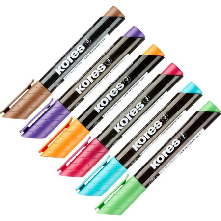 Набор маркеров перманентных Kores 6 цветов (толщина линии 1-3 мм)