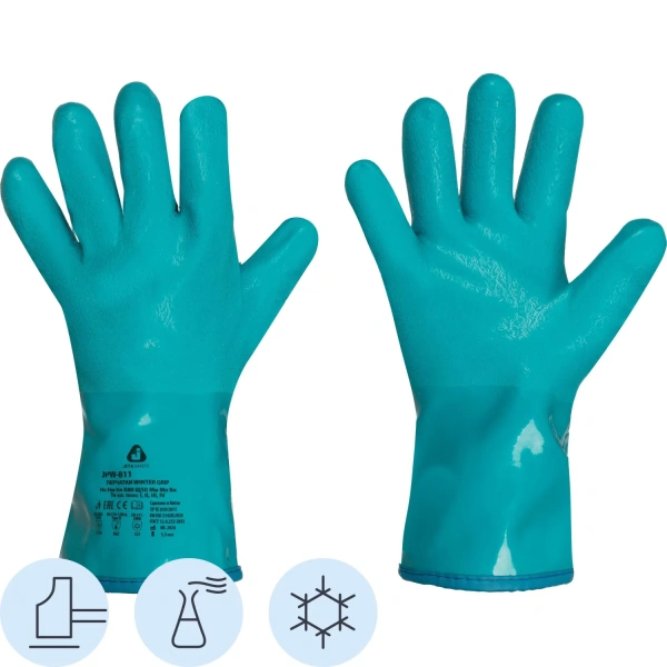 Перчатки рабочие утеплённые Jeta Safety Winter Grip хлопковые с ПВХ покрытием синие/жёлтые (7 класс вязки, размер 8, M, JPW-811)