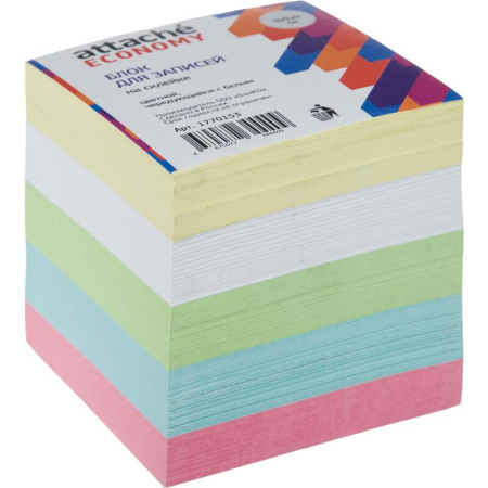Блок для записей Attache Economy 90х90х90 мм разноцветные проклеенный  (плотность 65 г/кв.м)