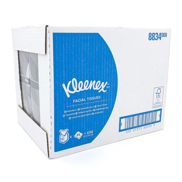 Салфетки косметические Kimberly Clark 8834 Kleenex 2-слойные (12 упаковок по 88 штук)