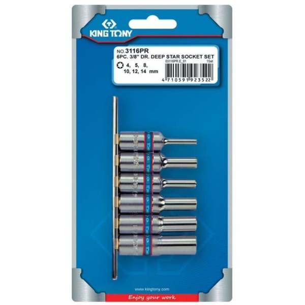 Набор головок торцевых Torx King Tony E4-E14 3/8" 6 предметов (3116PR)