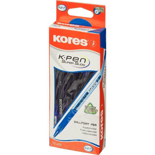 Ручка шариковая Kores K2 трехгранный корпус синяя (толщина линии 0.5 мм)