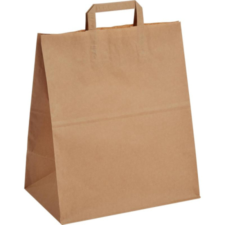 Крафт пакет бумажный коричневый с плоскими ручками 32х37x20 см (200 штук  в упаковке)