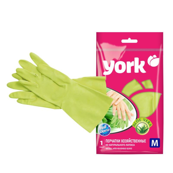 Перчатки резиновые латексные York Алоэ ароматизированные зеленые (размер  8, М, 092150)