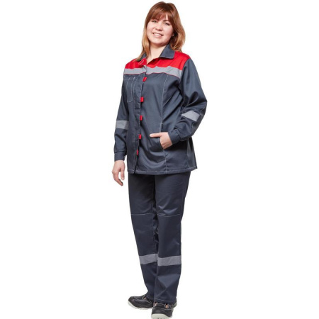 Костюм рабочий летний женский л20-КБР с СОП серый/красный (размер 52-54, рост 170-176)