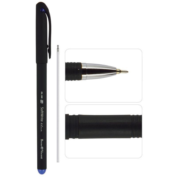 Ручка шариковая неавтоматическая масляная Bruno Visconti Softwrite Black синяя (тощина линии 0,5 мм)