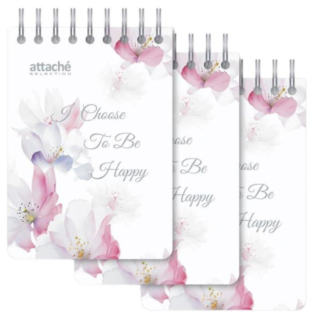 Набор Attache Selection Flower Dreams I Choose 3 блокнота A7 80 листов  разноцветные в клетку на спирали (75x110 мм)
