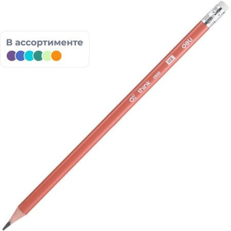 Карандаш чернографитный HB с ластиком Deli Think заточенный трехгранный Карандаш чернографитный HB с ластиком Deli Think заточенный трехгранный