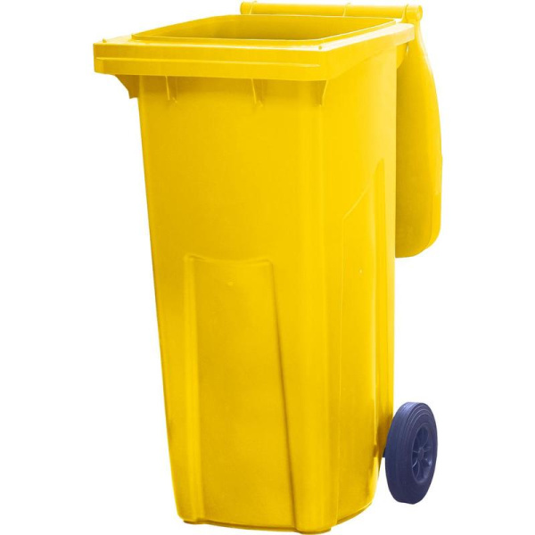 Контейнер-бак мусорный 120 л пластиковый на 2-х колесах с крышкой желтый