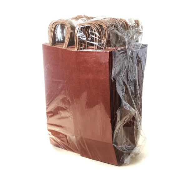 Крафт пакет бумажный бордовый с кручеными ручками 14x33x8 см (100 штук в    упаковке)